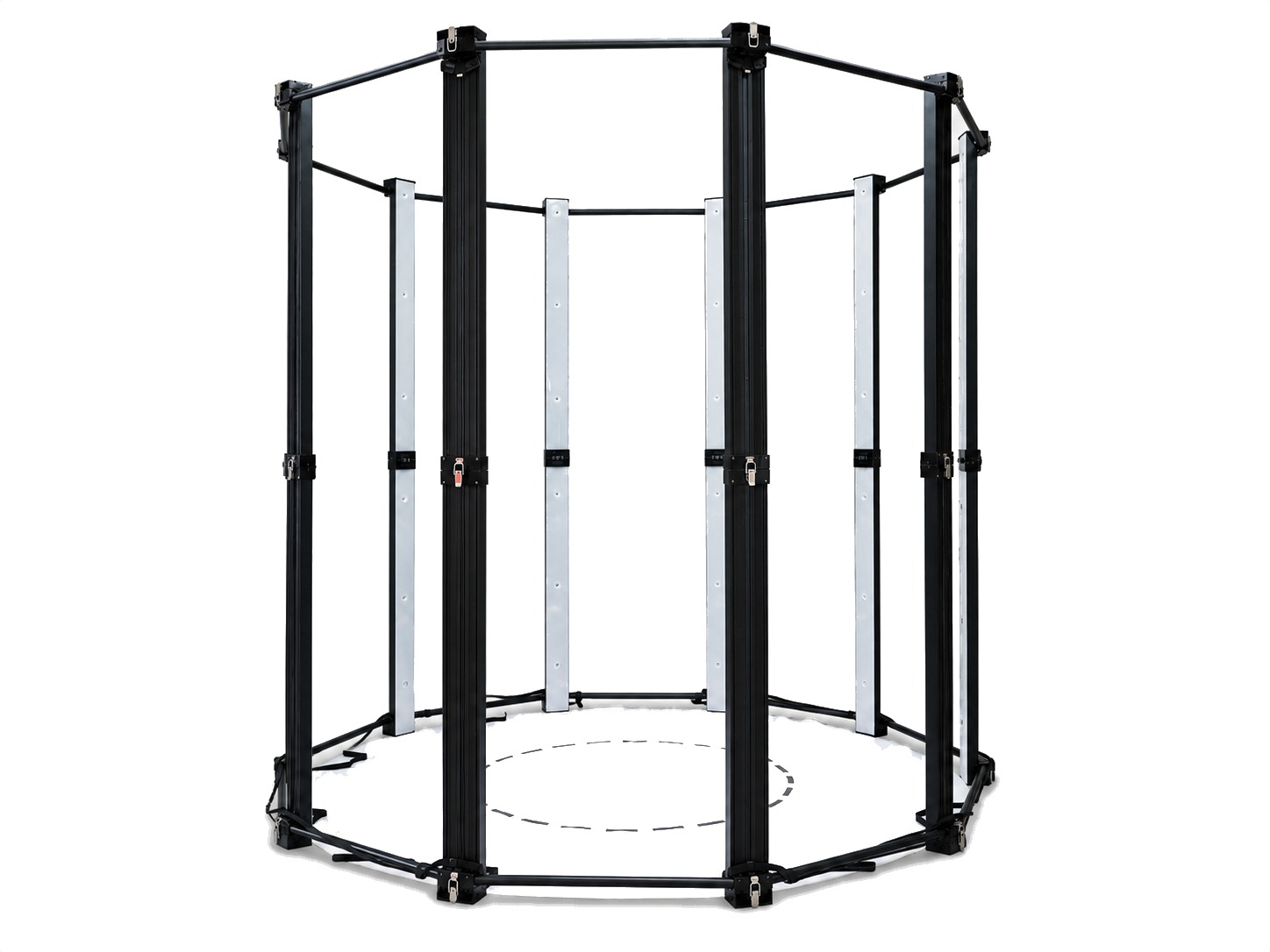 Tiansun Foldable Matrix 3D Photobooth: ten black aluminum columns with white grid light panels around a round white scanning floor